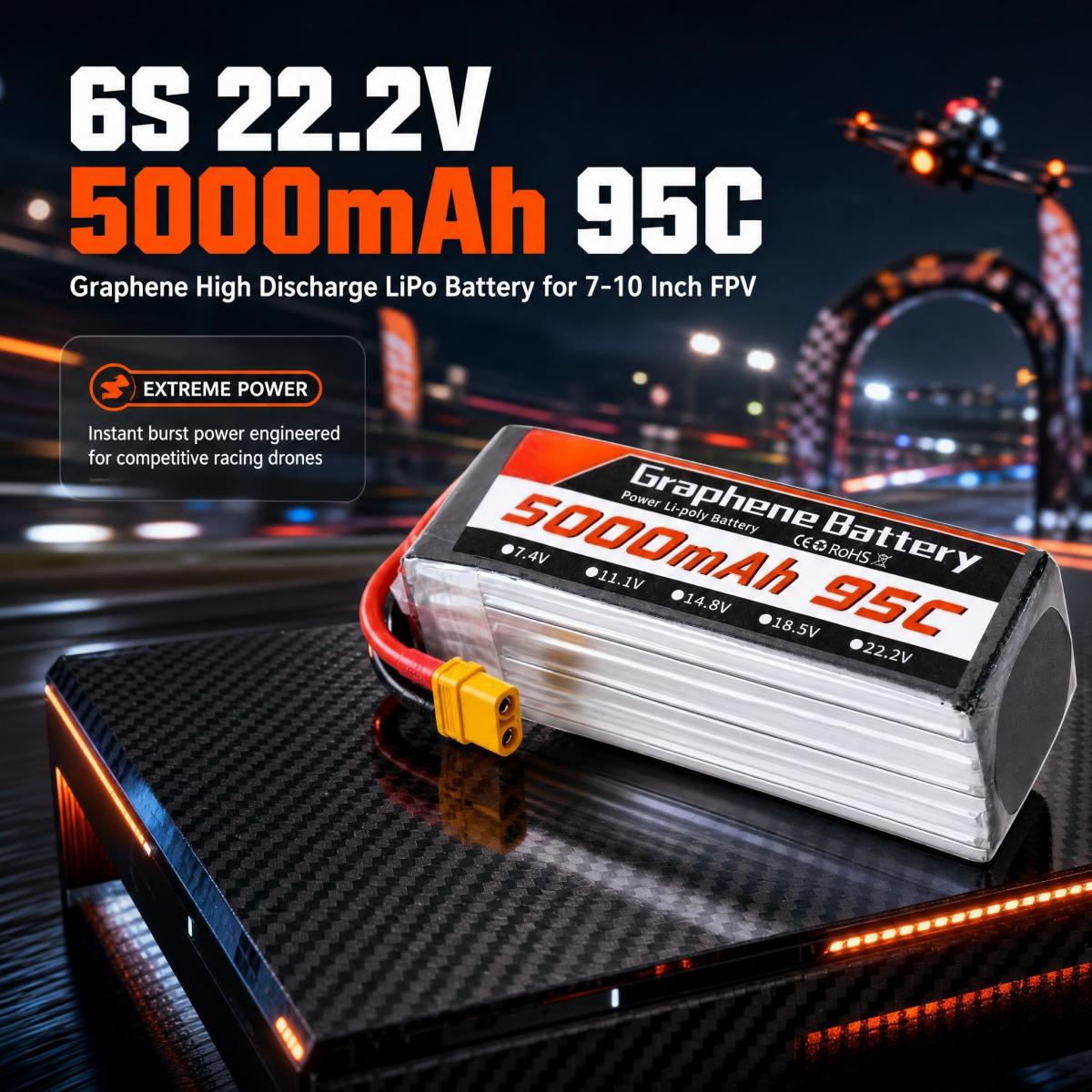 6S Lipo Battery 22.2V 5000Mah - 7 9 10 Inch FPV Racing